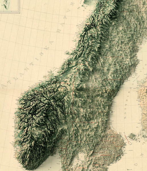 Image showing a vintage relief map of Scandinavia