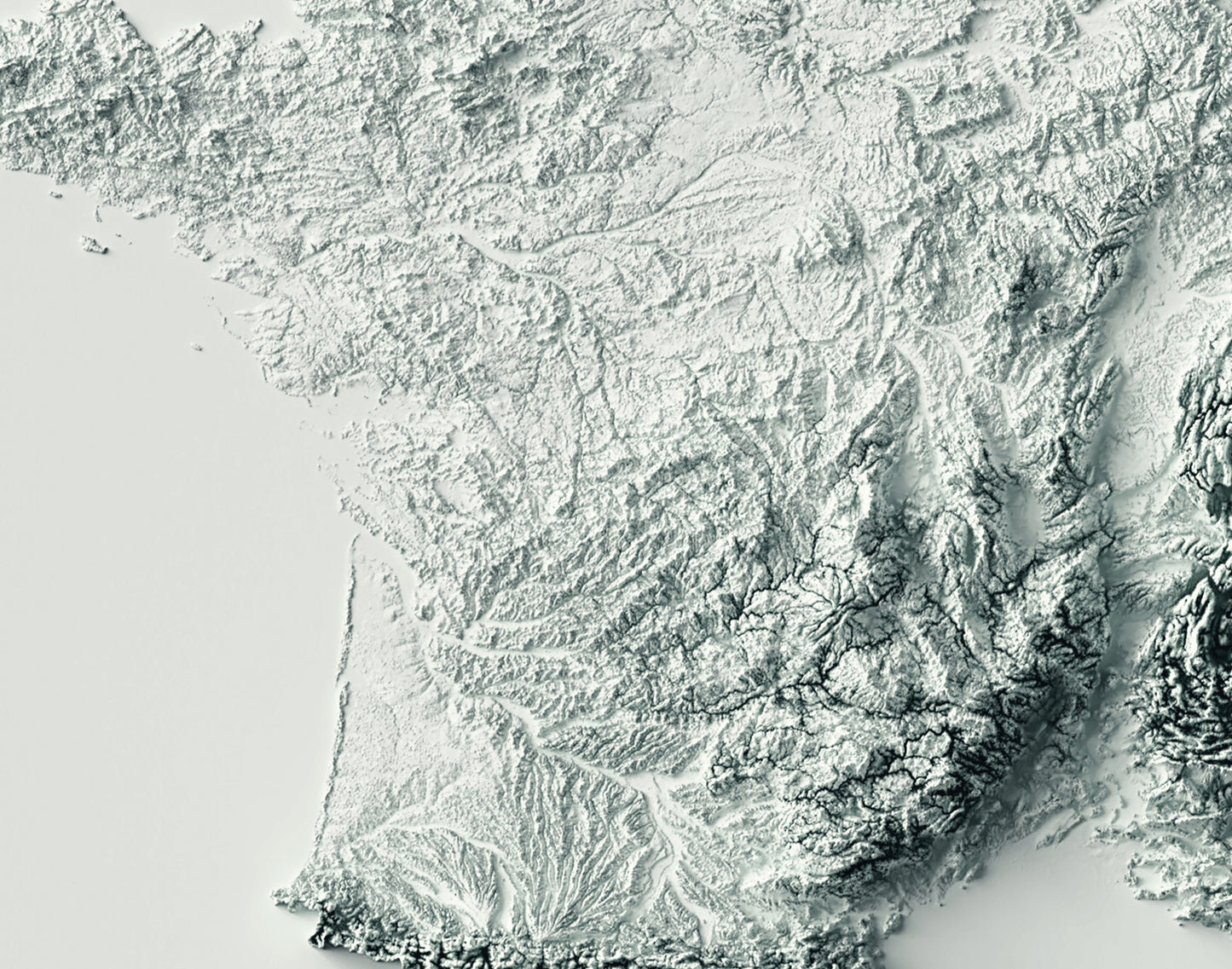 vintage shaded relief map of France