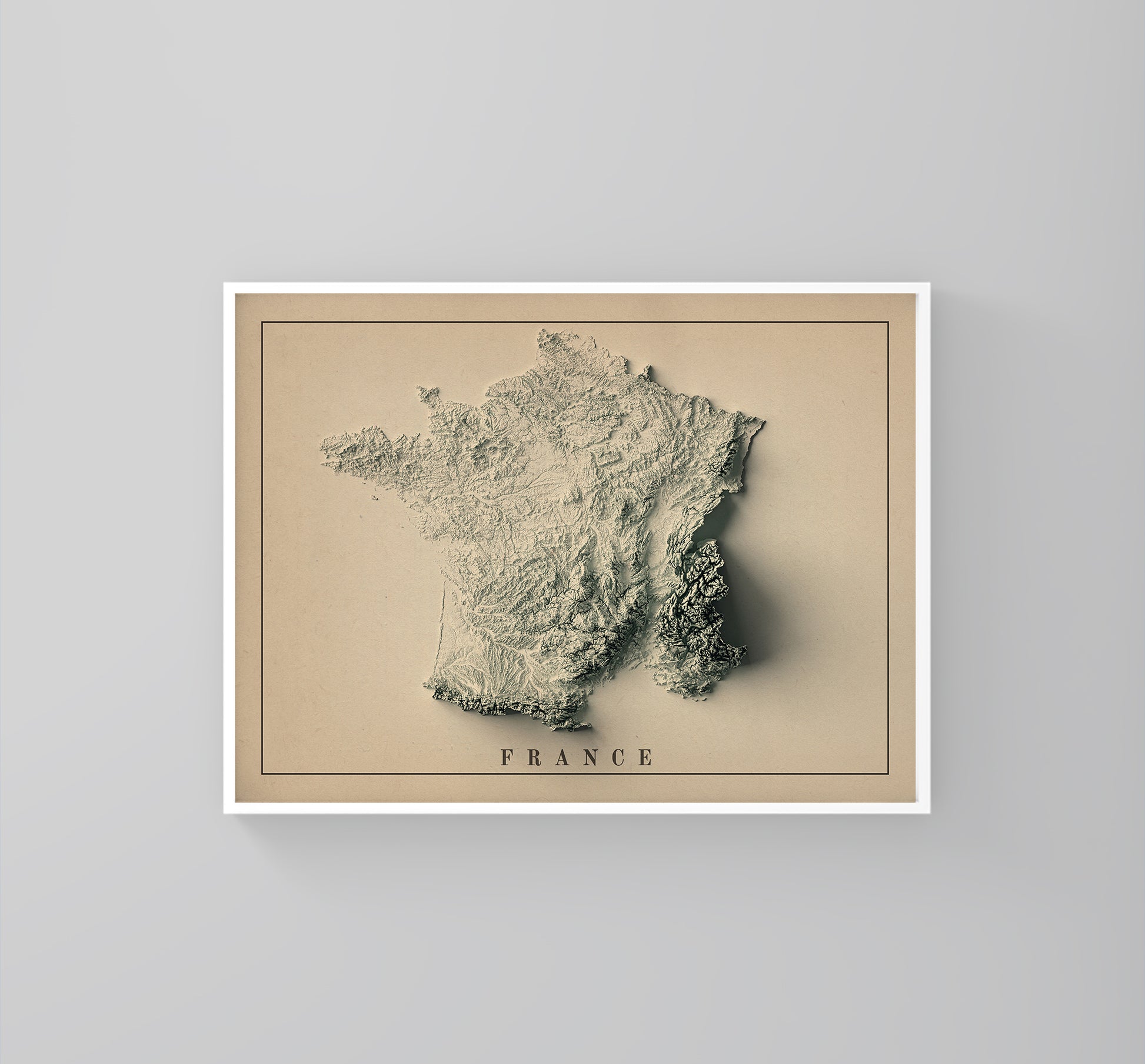 vintage shaded relief map of France