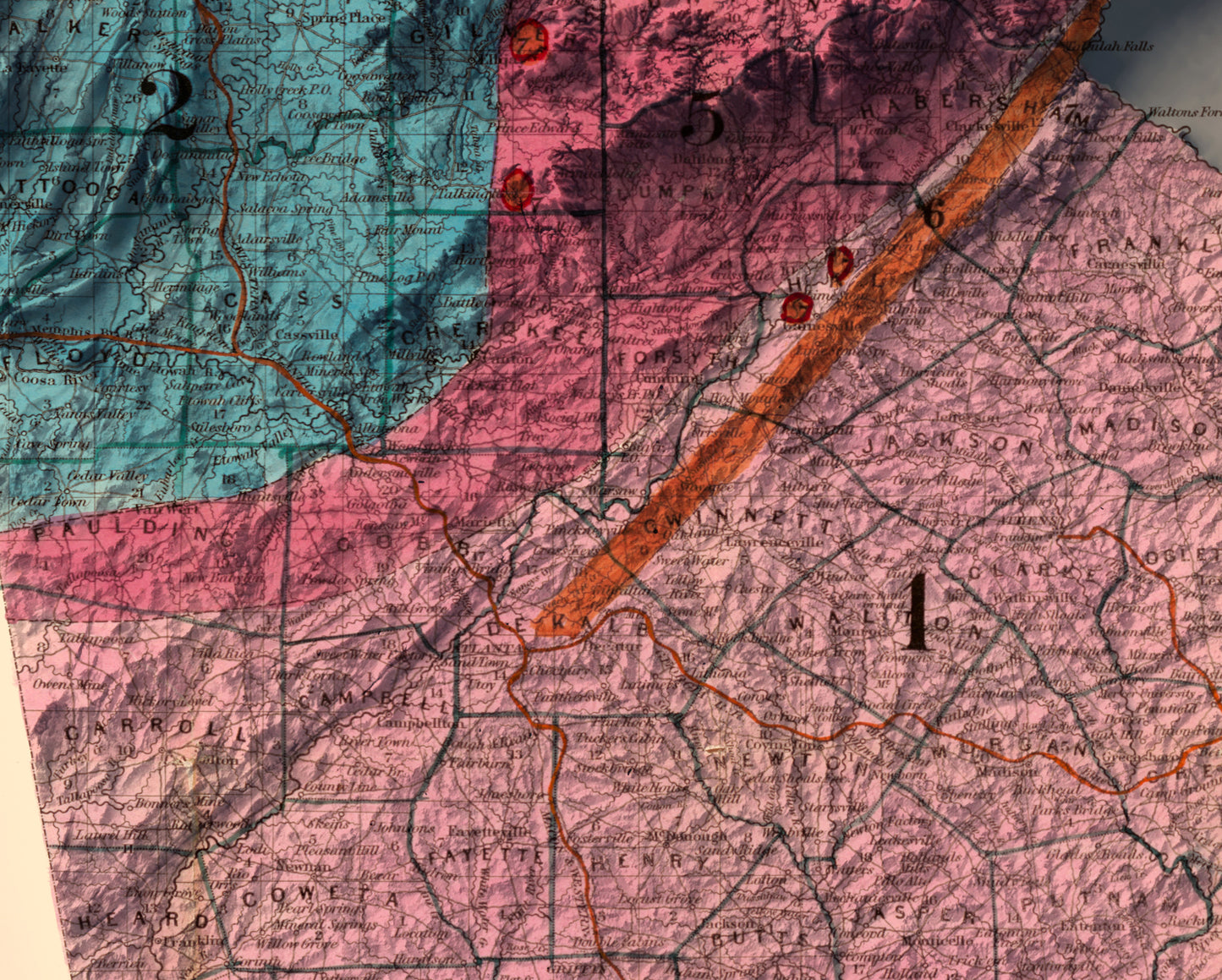 vintage shaded relief map of Georgia, USA