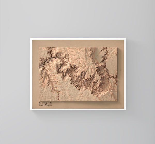 vintage shaded relief map of the Grand Canyon, Arizona, USA