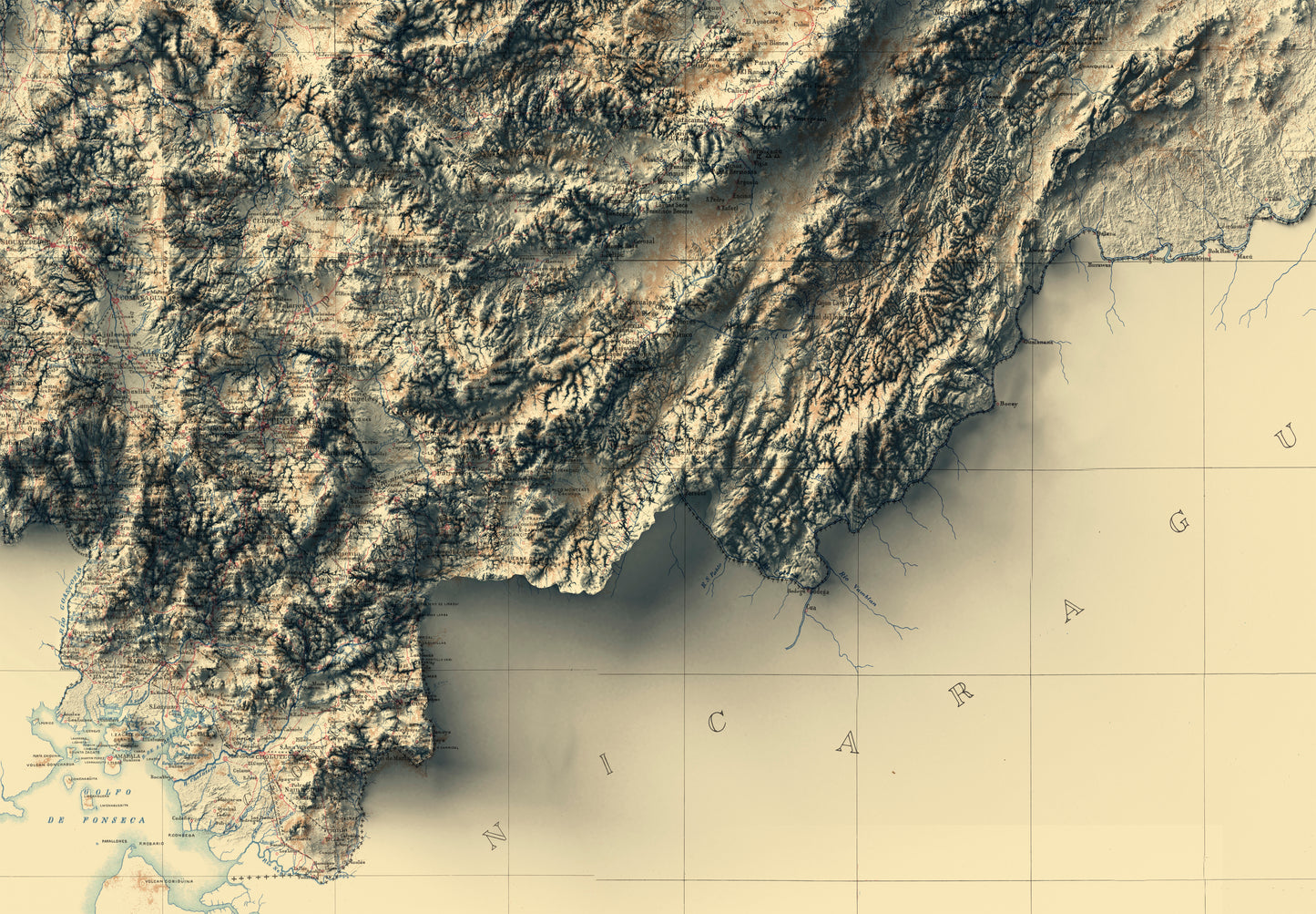 vintage shaded relief map of Honduras