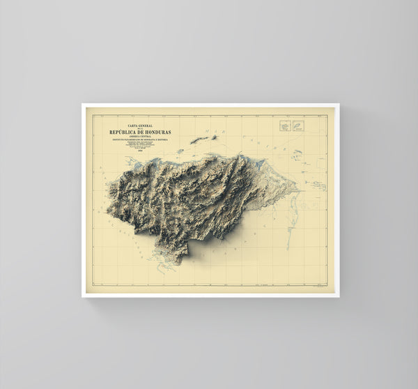 vintage shaded relief map of Honduras