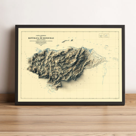 vintage shaded relief map of Honduras