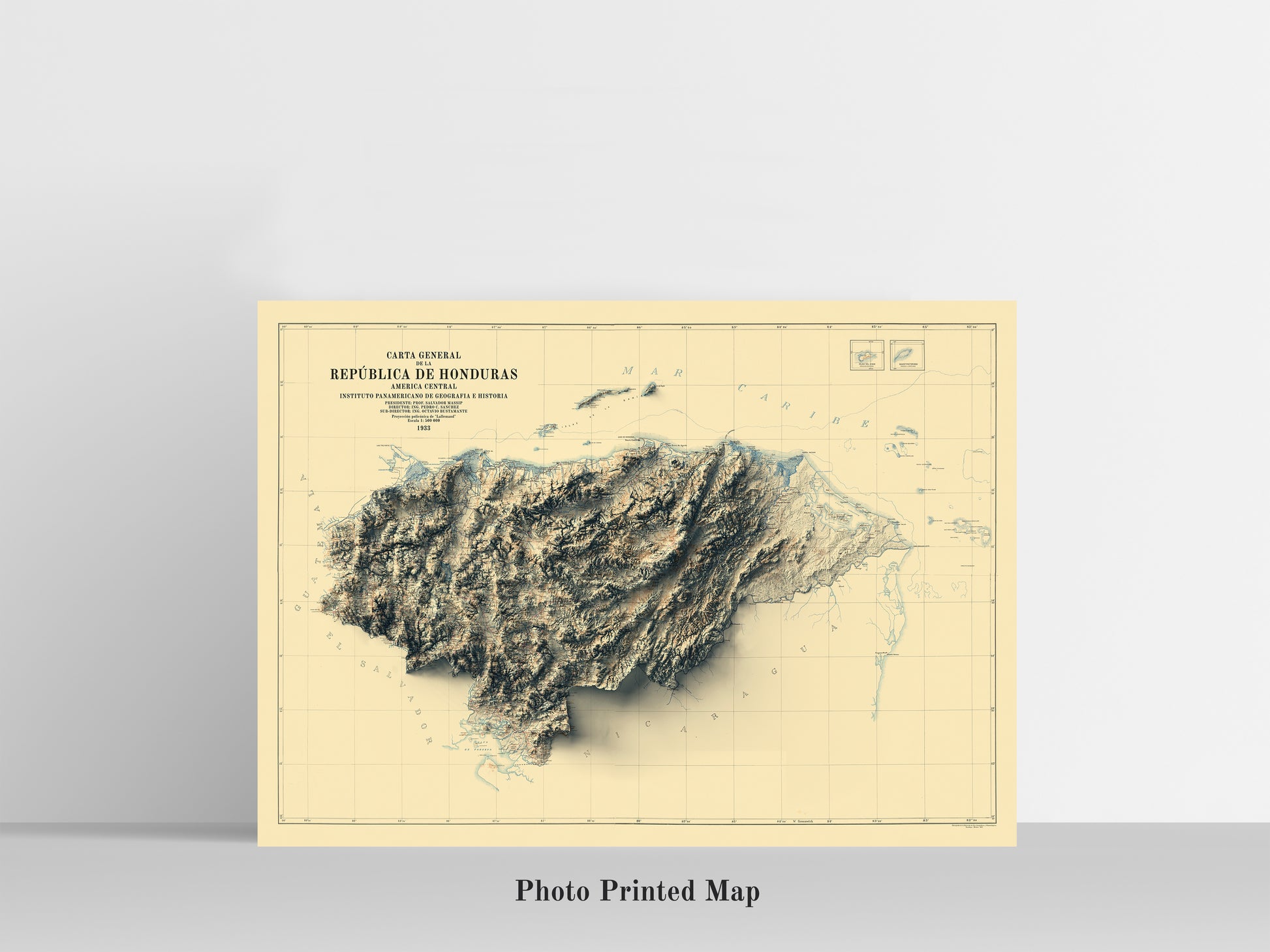 vintage shaded relief map of Honduras