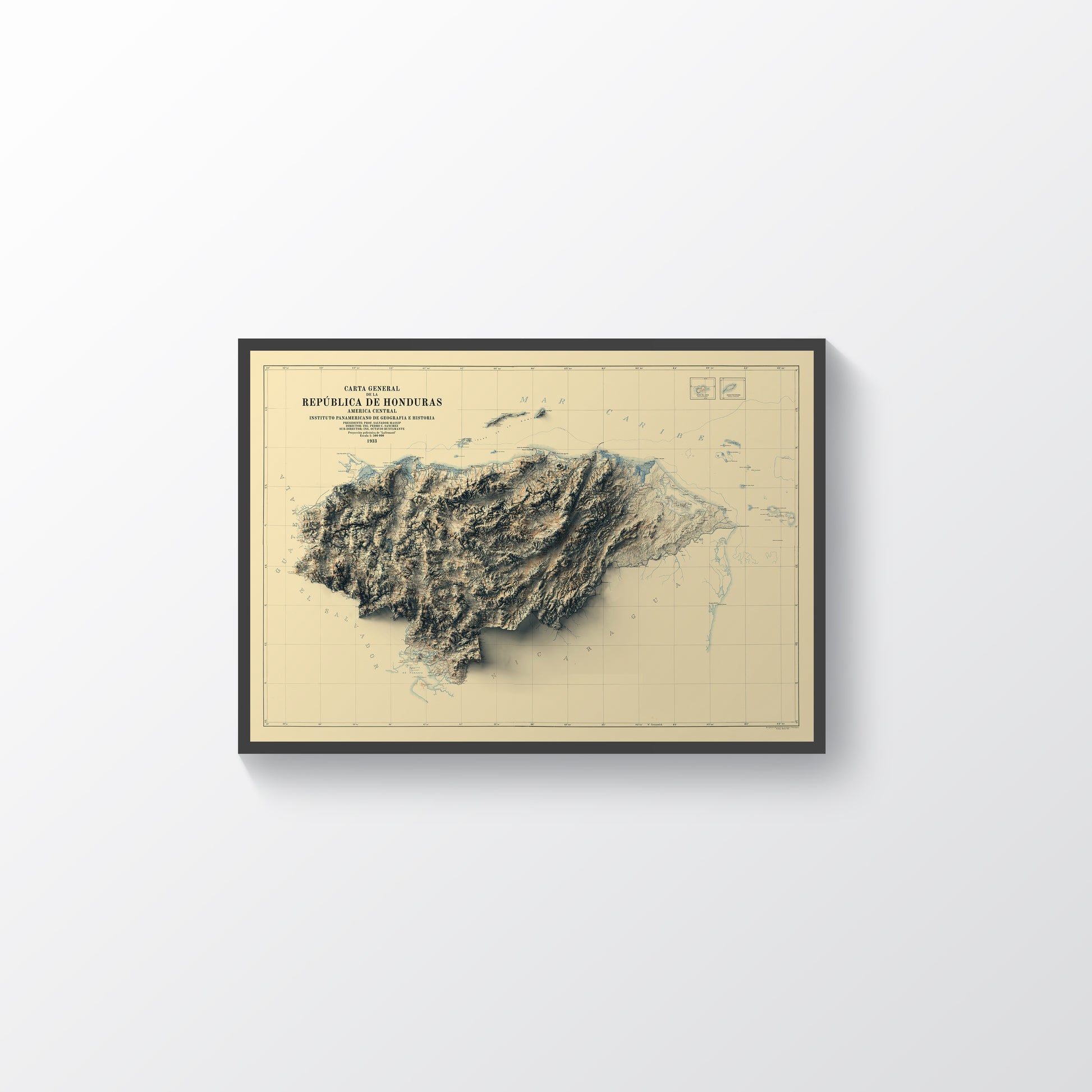 vintage shaded relief map of Honduras