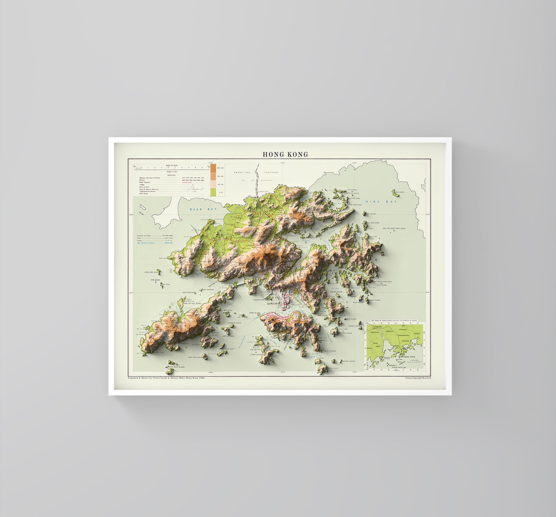 vintage shaded relief map of Hong Kong