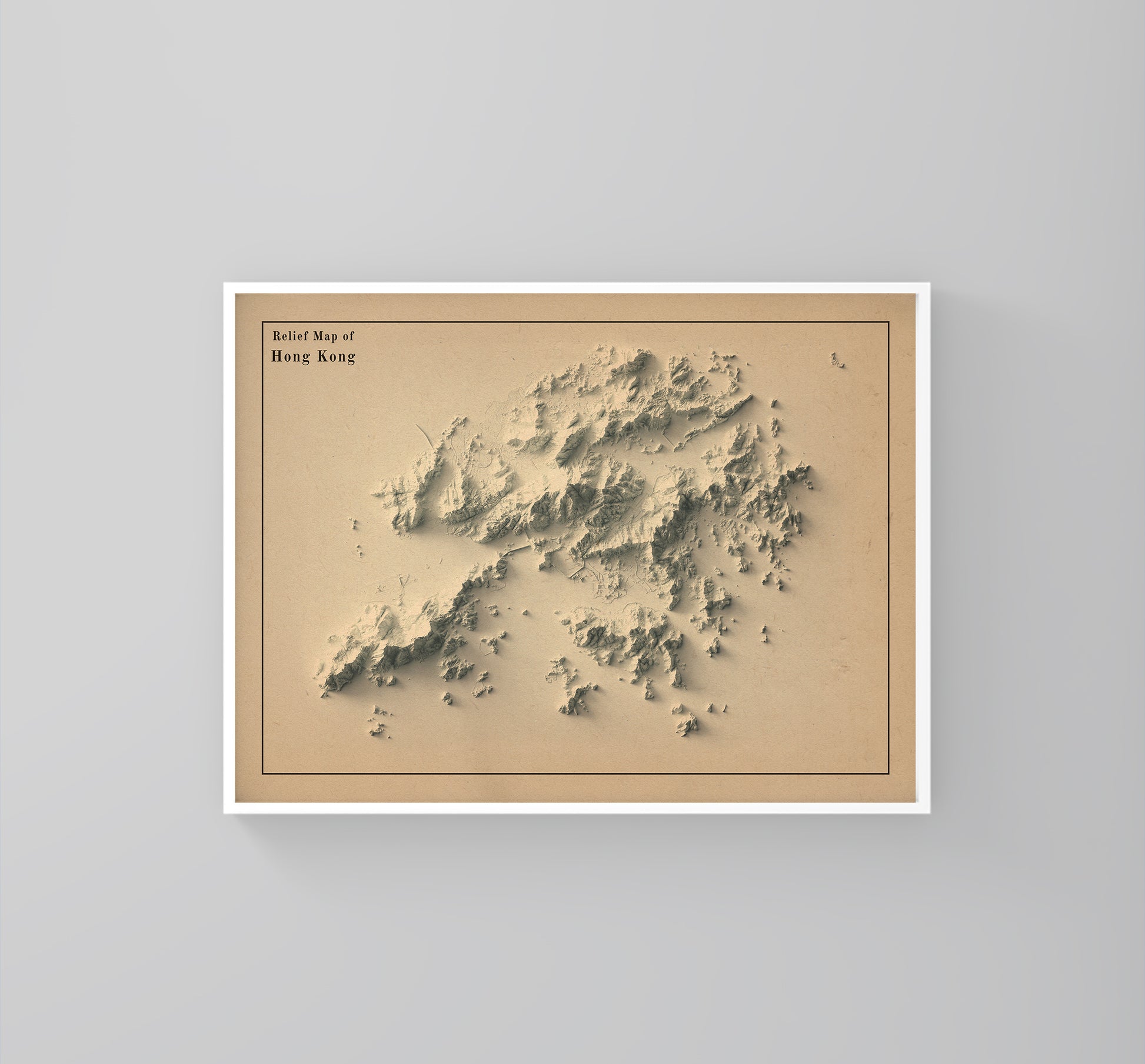 vintage shaded relief map of Hong Kong