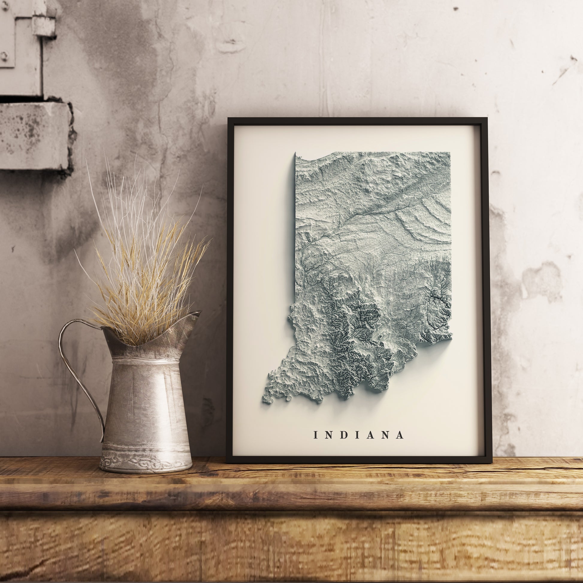 vintage shaded relief map of Indiana