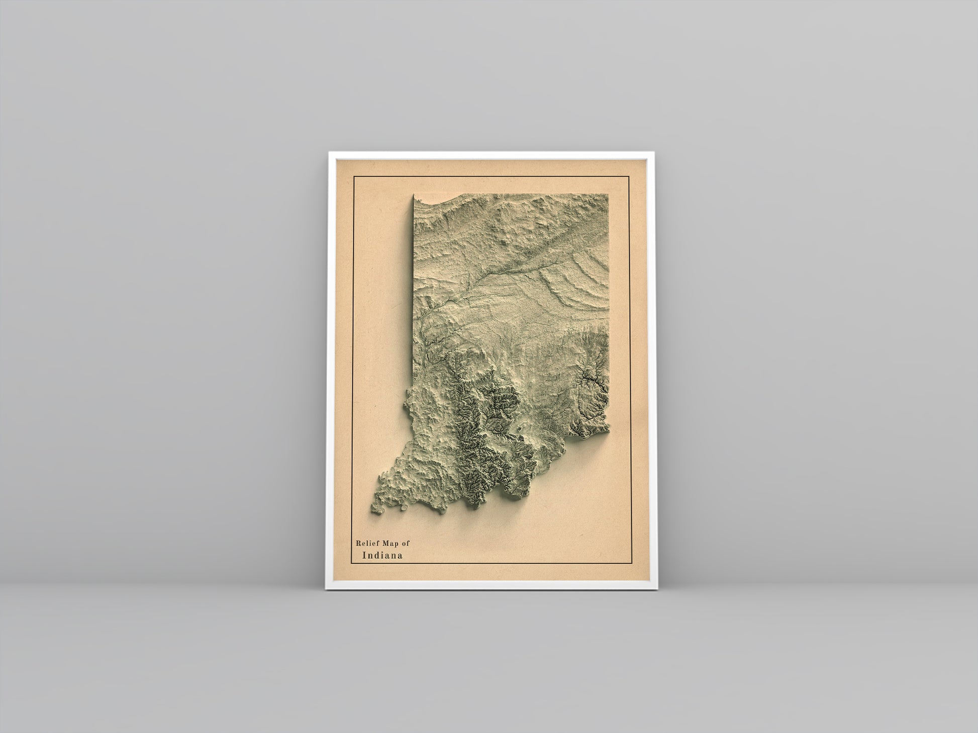 vintage shaded relief map of Indiana