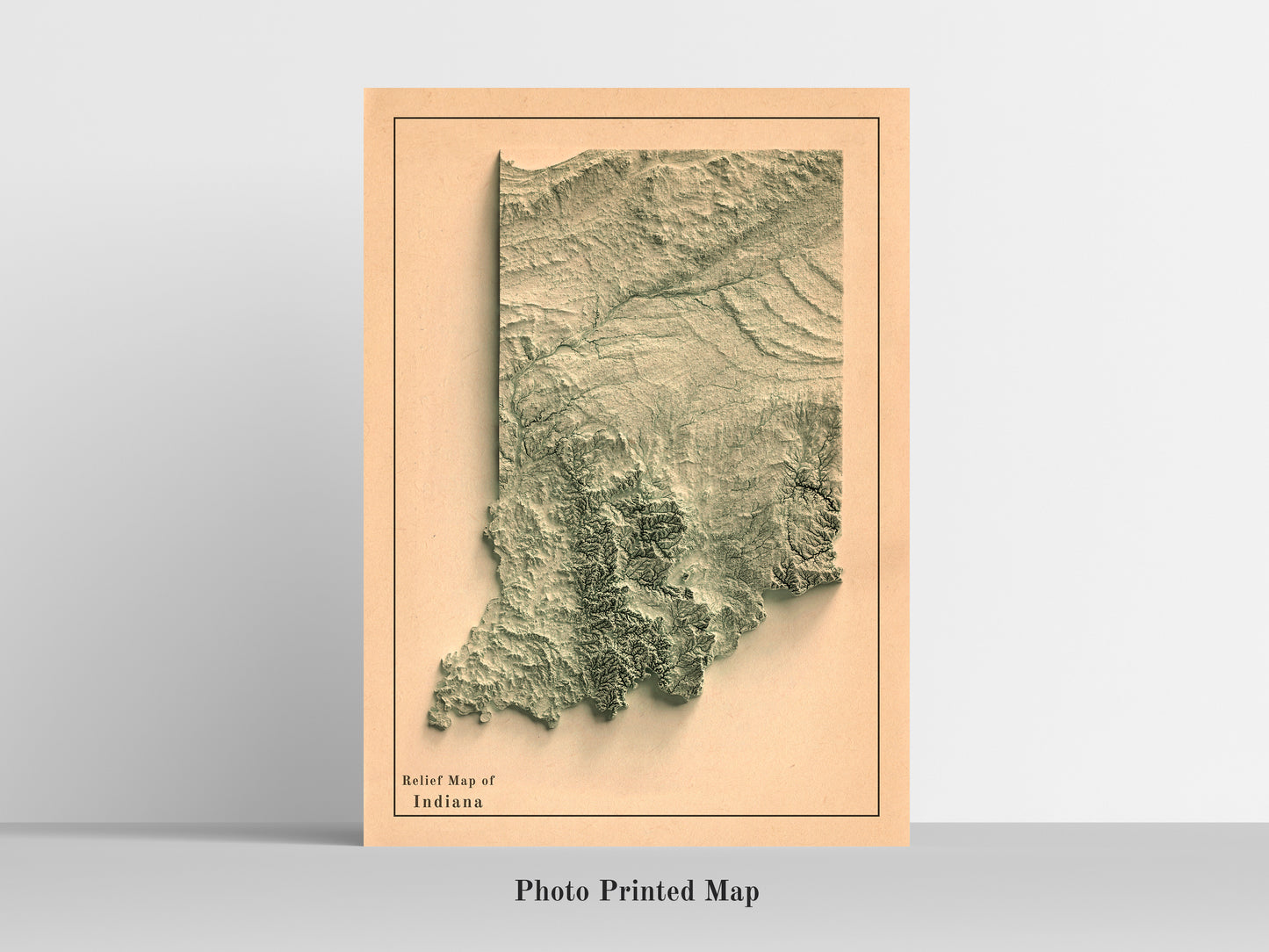 vintage shaded relief map of Indiana