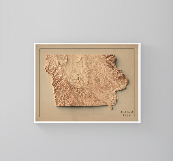 vintage shaded relief map of Iowa