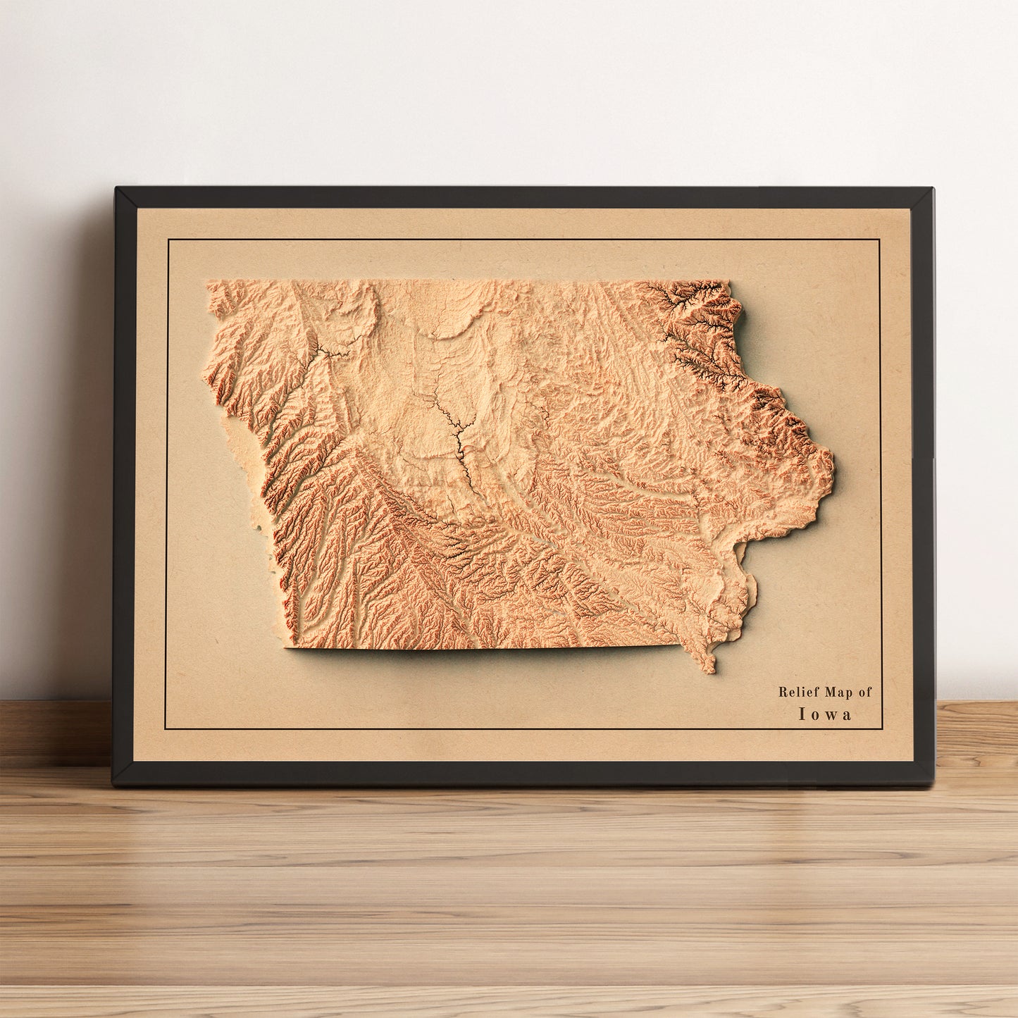 vintage shaded relief map of Iowa