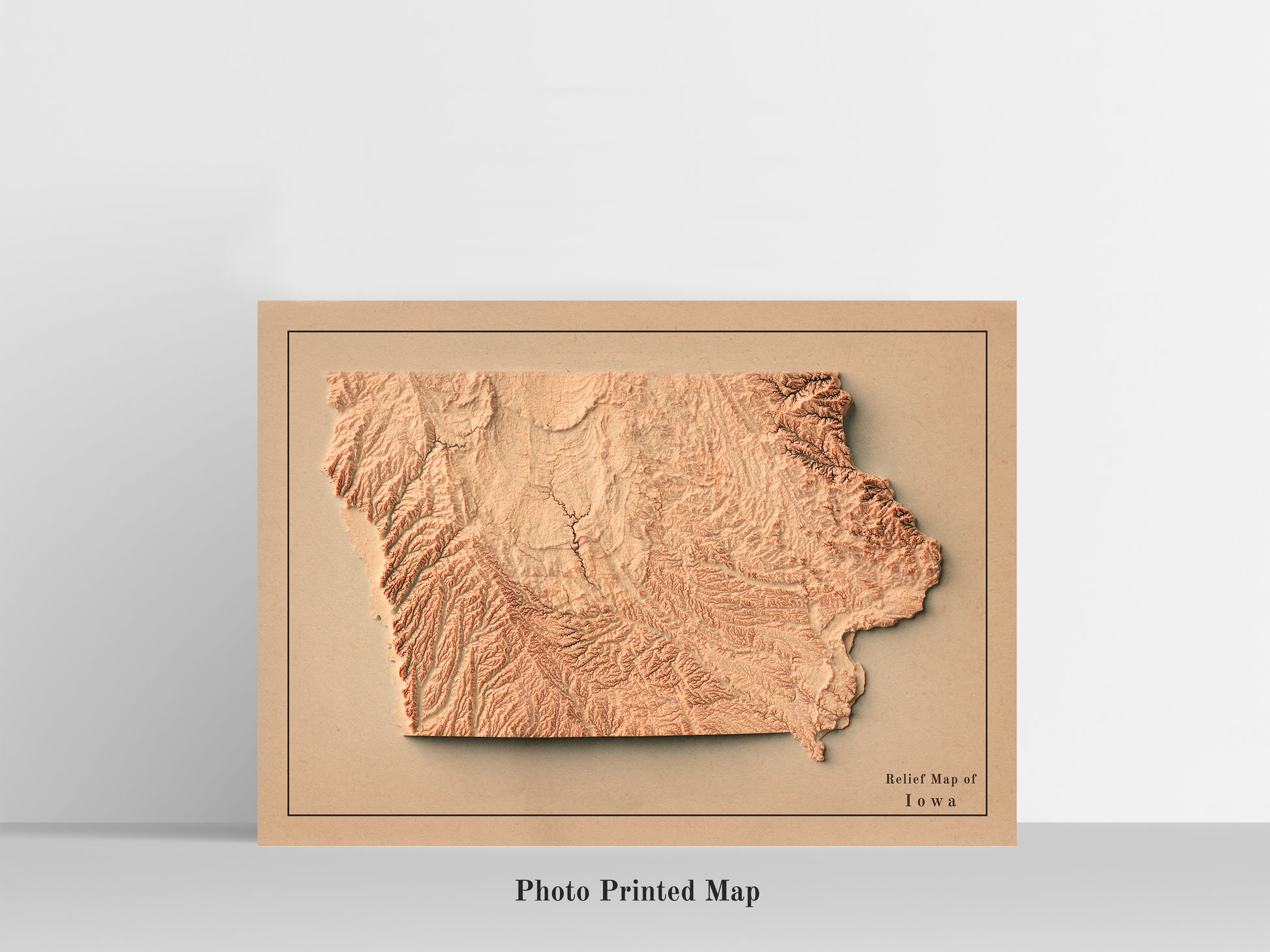 vintage shaded relief map of Iowa