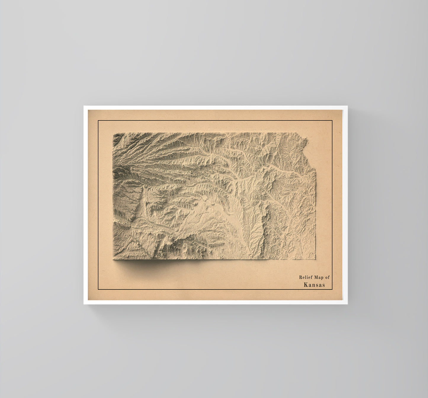 vintage shaded relief map of Kansas