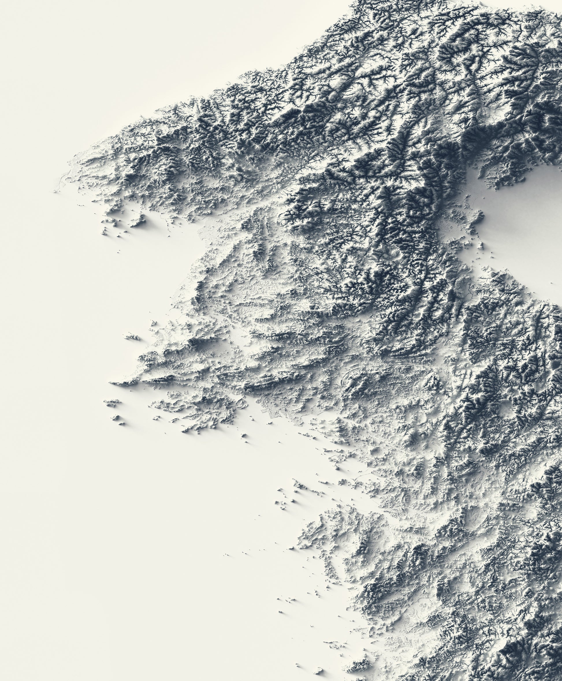 vintage shaded relief map of North and South Koreas