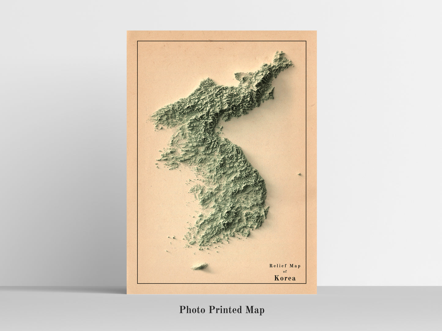 vintage shaded relief map of North and South Koreas