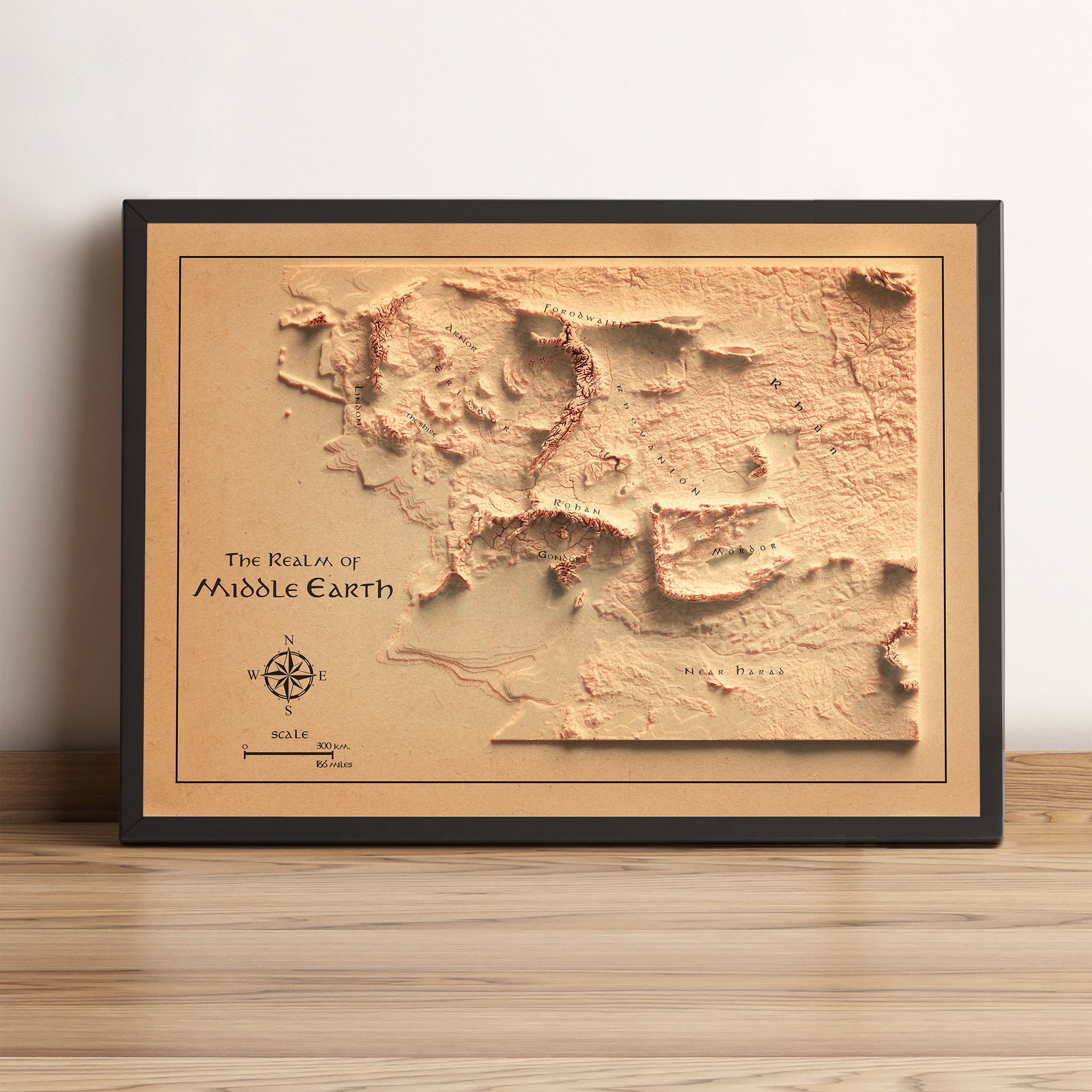vintage shaded relief map of the Middle-Earth