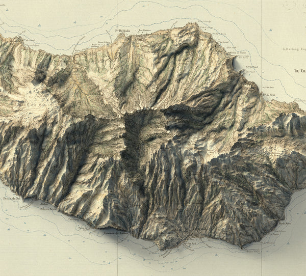 vintage shaded relief map of Madeira Island, Portugal