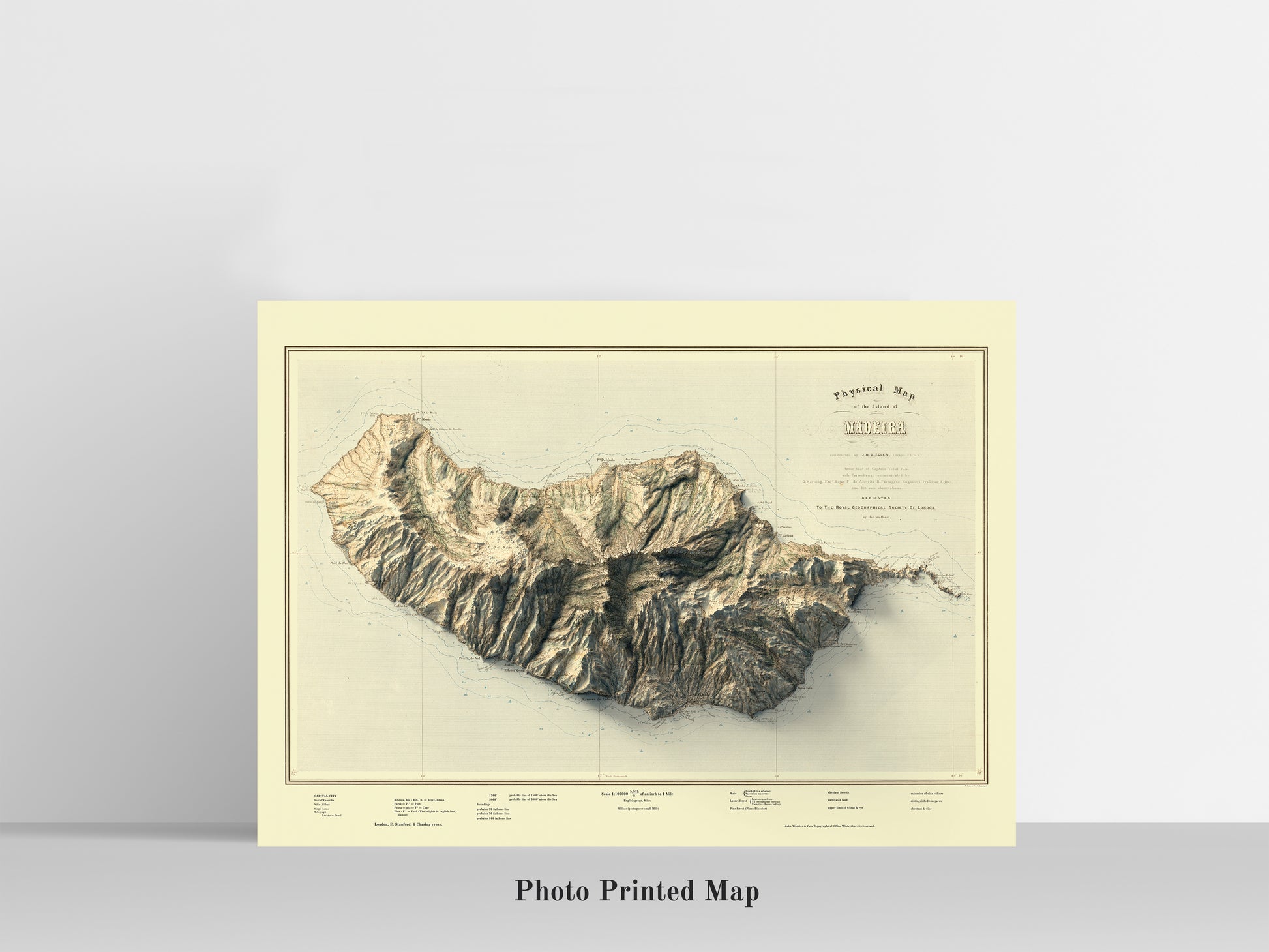 vintage shaded relief map of Madeira Island, Portugal