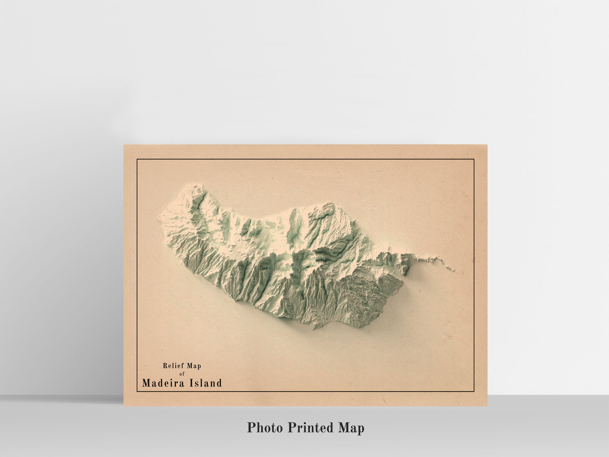 vintage shaded relief map of Madeira Island, Portugal