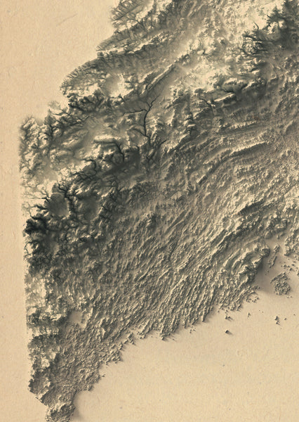 vintages shaded relief map of Maine