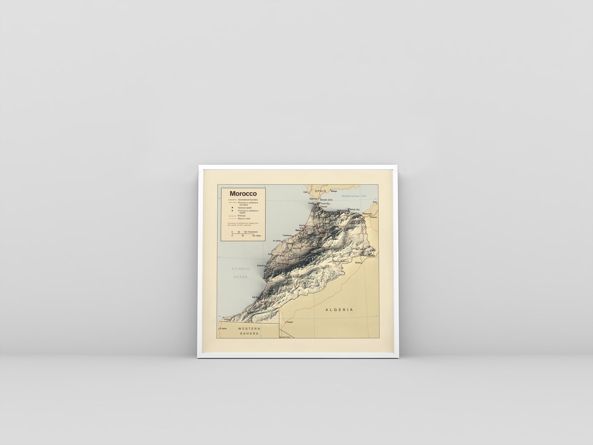 vintage shaded relief map of Morocco