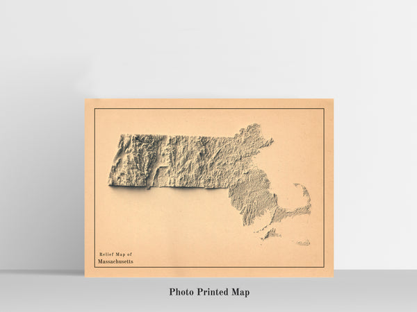 vintage shaded relief map of massachusetts