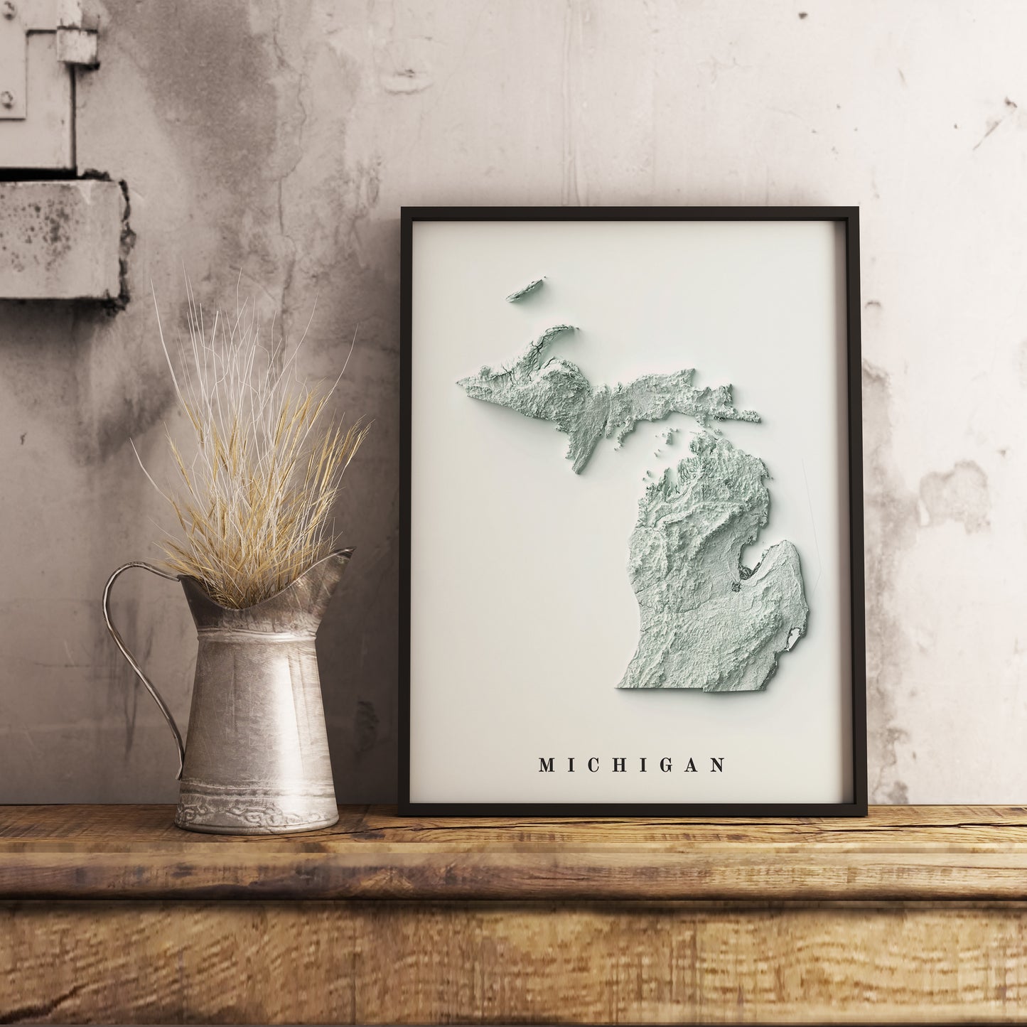 vintage shaded relief map of Michigan