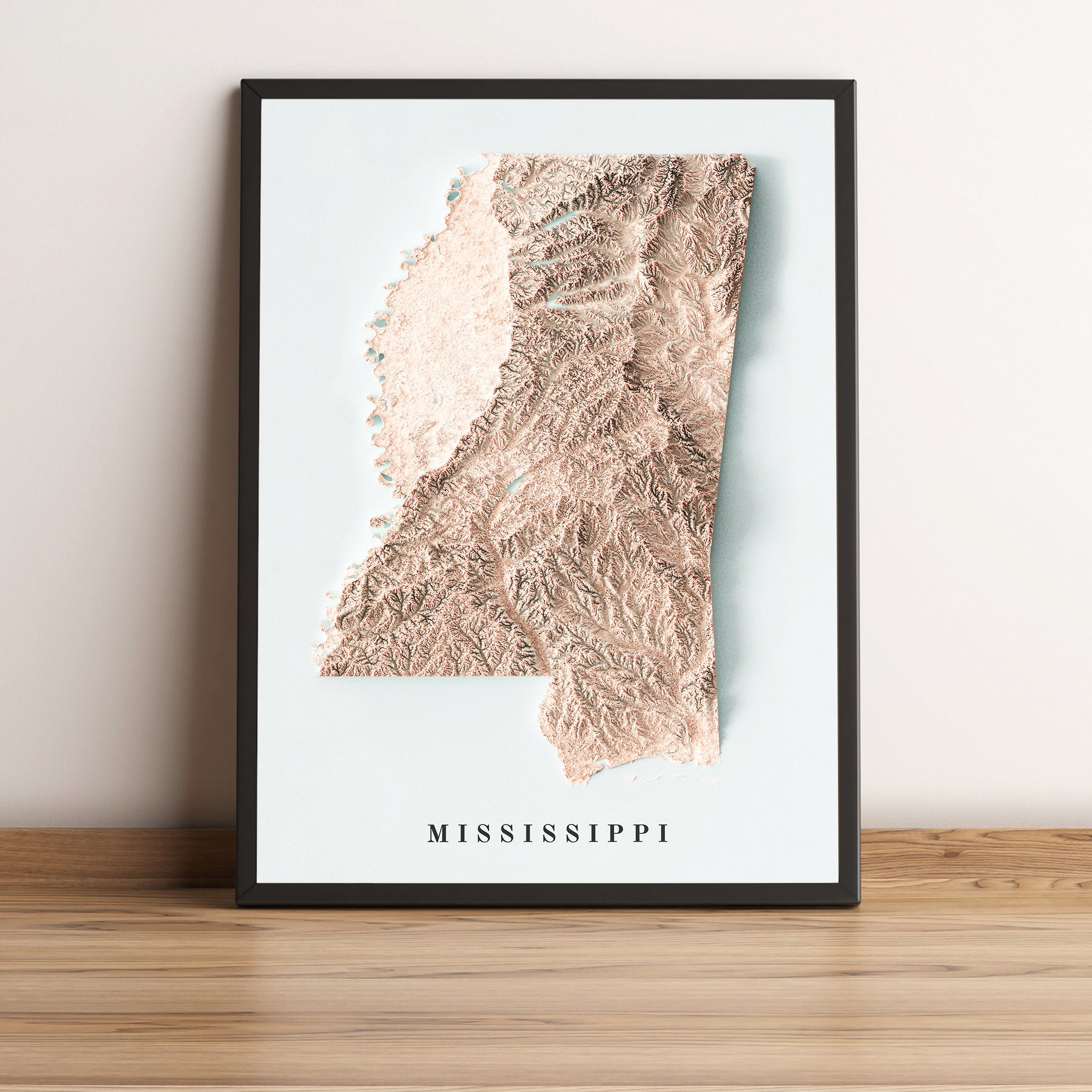 vintage shaded relief map of Mississippi
