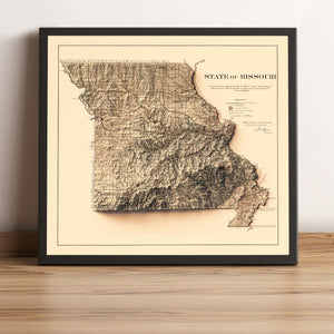 vintage shaded relief map of Missouri, USA