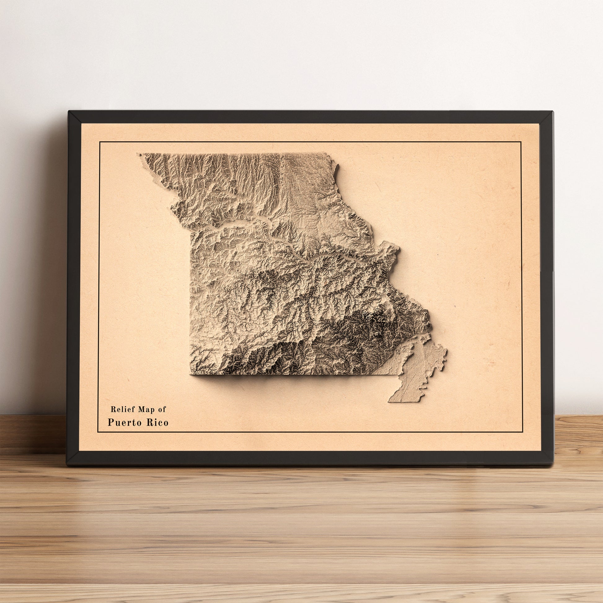 vintage shaded relief map of Missouri, USA