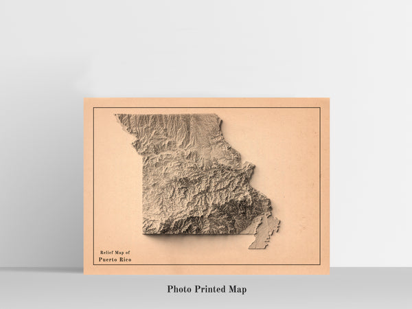 vintage shaded relief map of Missouri, USA
