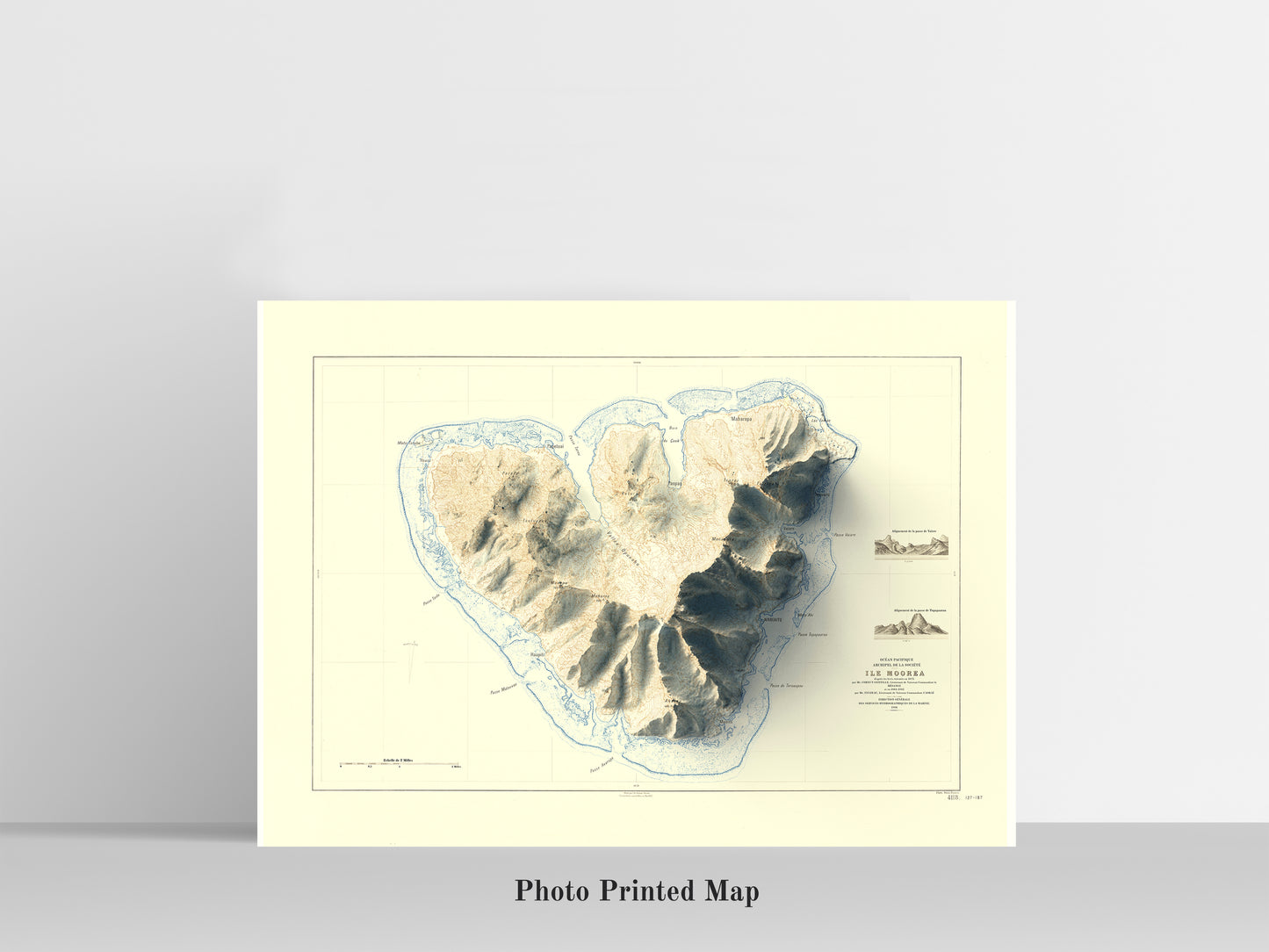 vintage shaded relief map of Moorea, French Polynesia