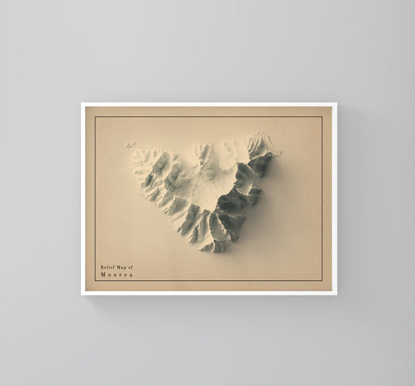 vintage shaed relief map of Moorea, French Polynesia