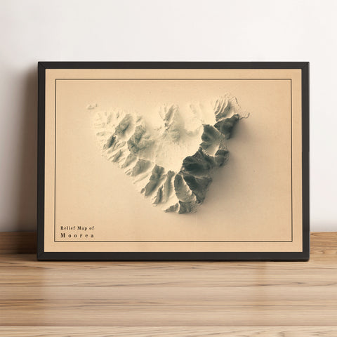 vintage shaed relief map of Moorea, French Polynesia