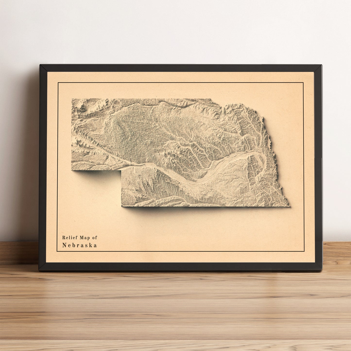 vintage shaded relief map of Nebraska, USA