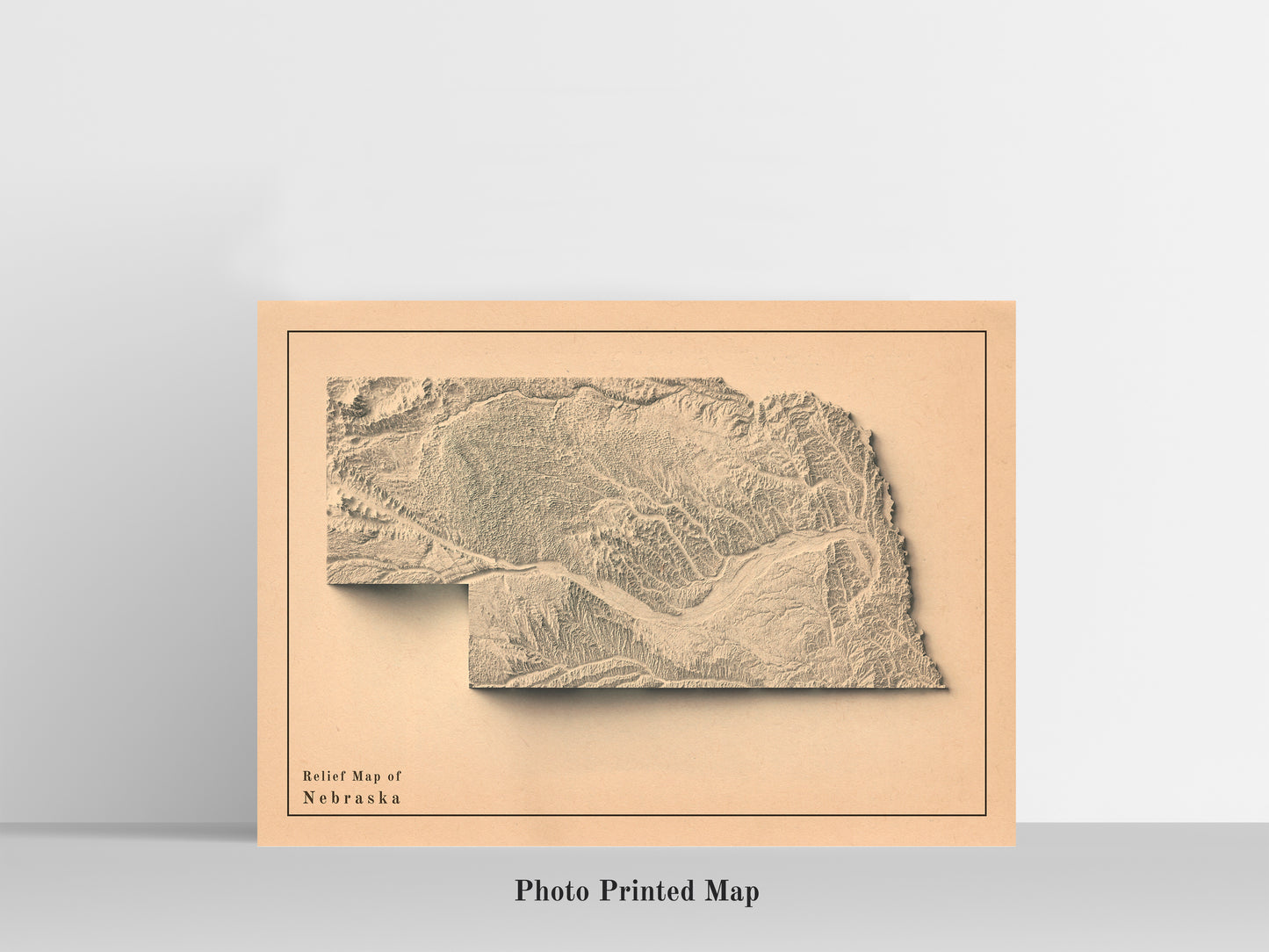 vintage shaded relief map of Nebraska, USA