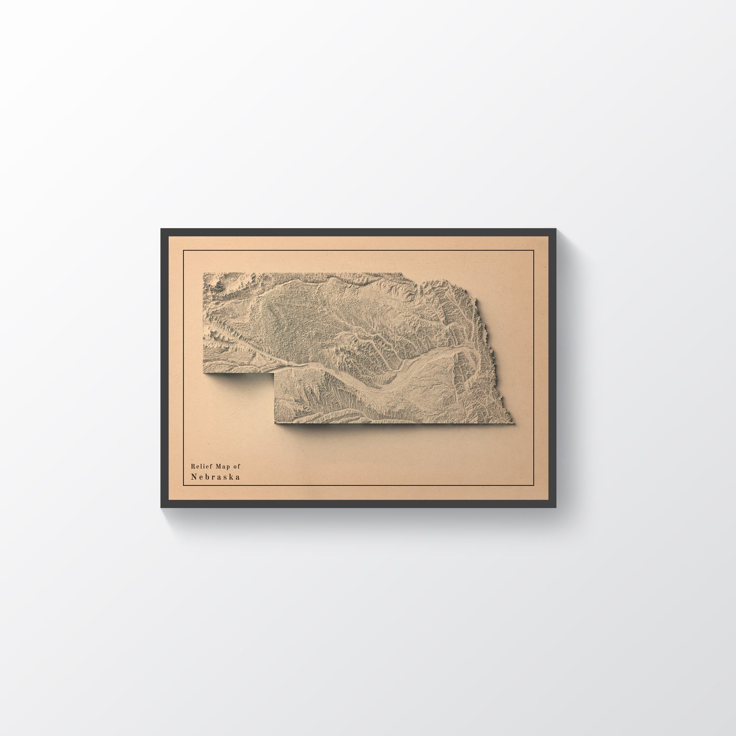 vintage shaded relief map of Nebraska, USA