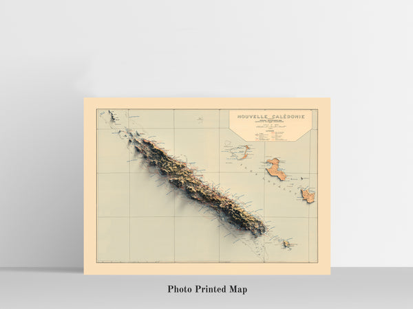 vintage shaded relief map of New Caledonia
