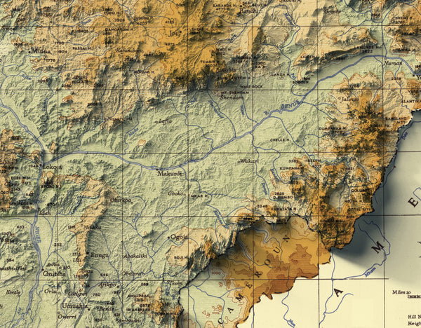 vintage shaded relief map of Nigeria