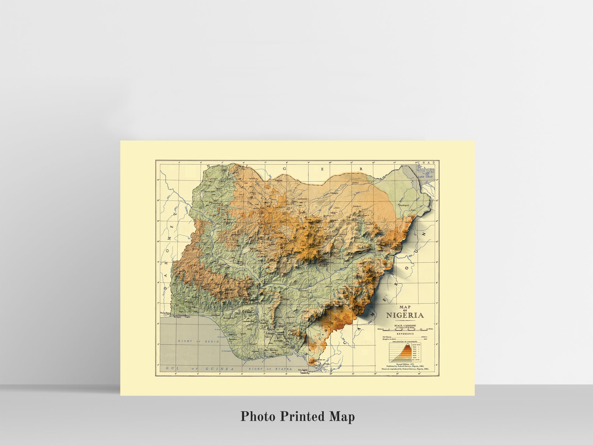 vintage shaded relief map of Nigeria