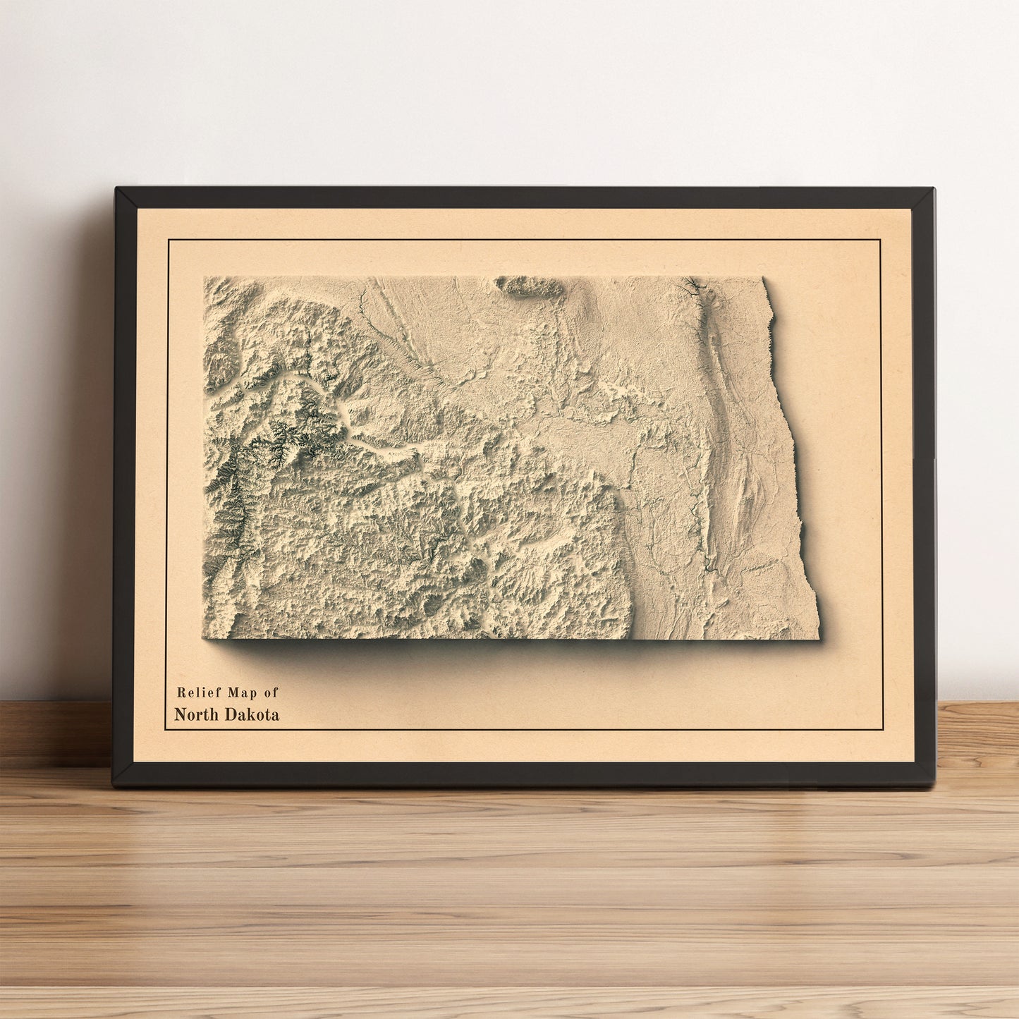 vintage shaded relief map of North Dakota