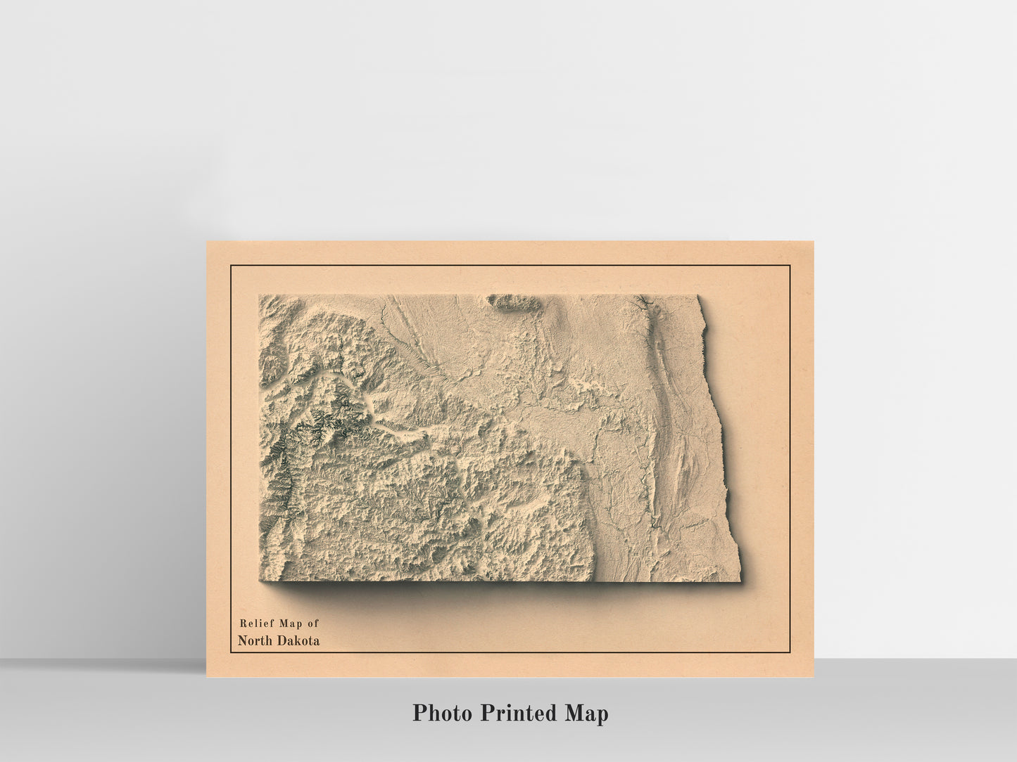 vintage shaded relief map of North Dakota