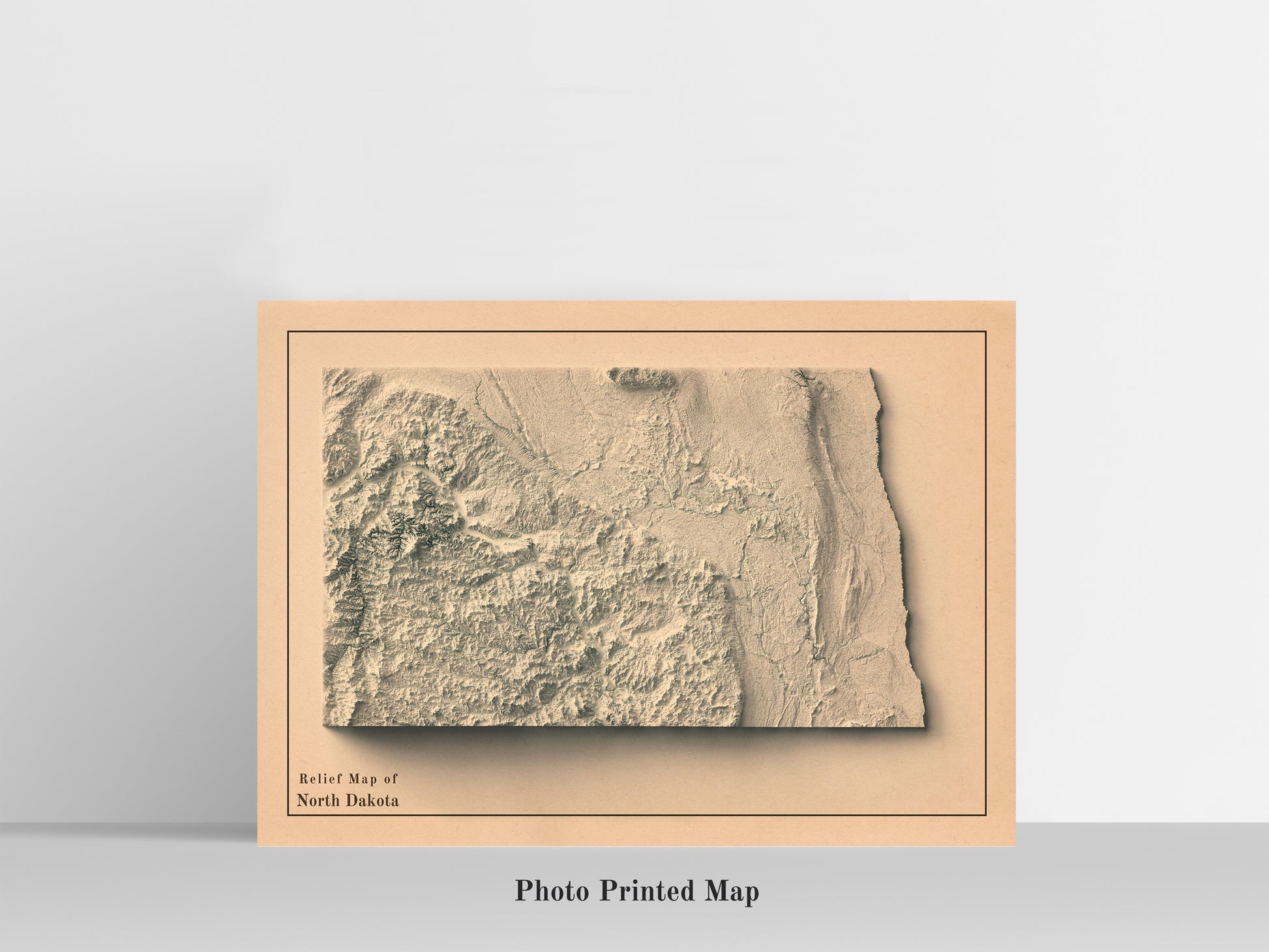 vintage shaded relief map of North Dakota