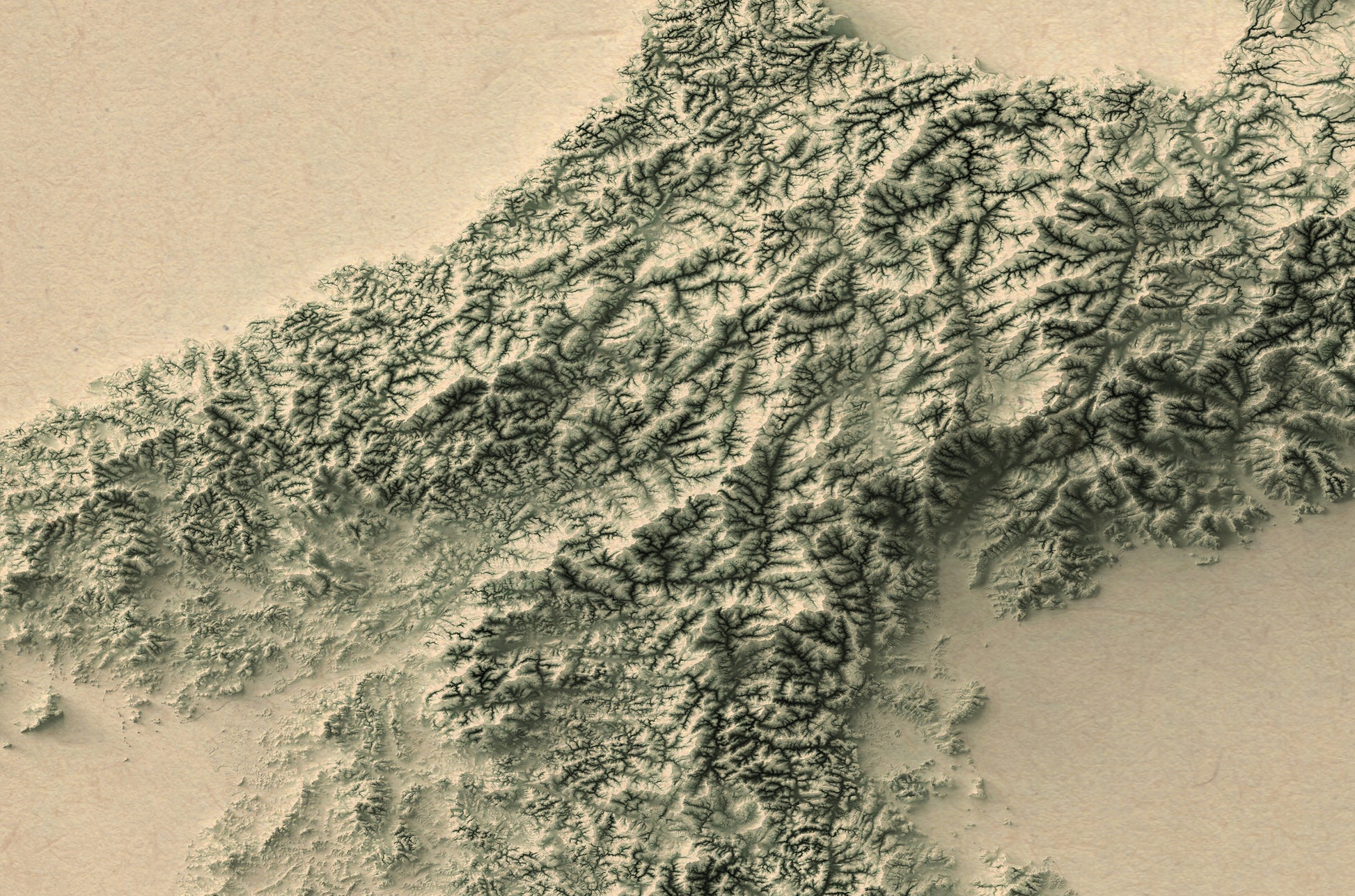 vintage shaded relief map of North Korea