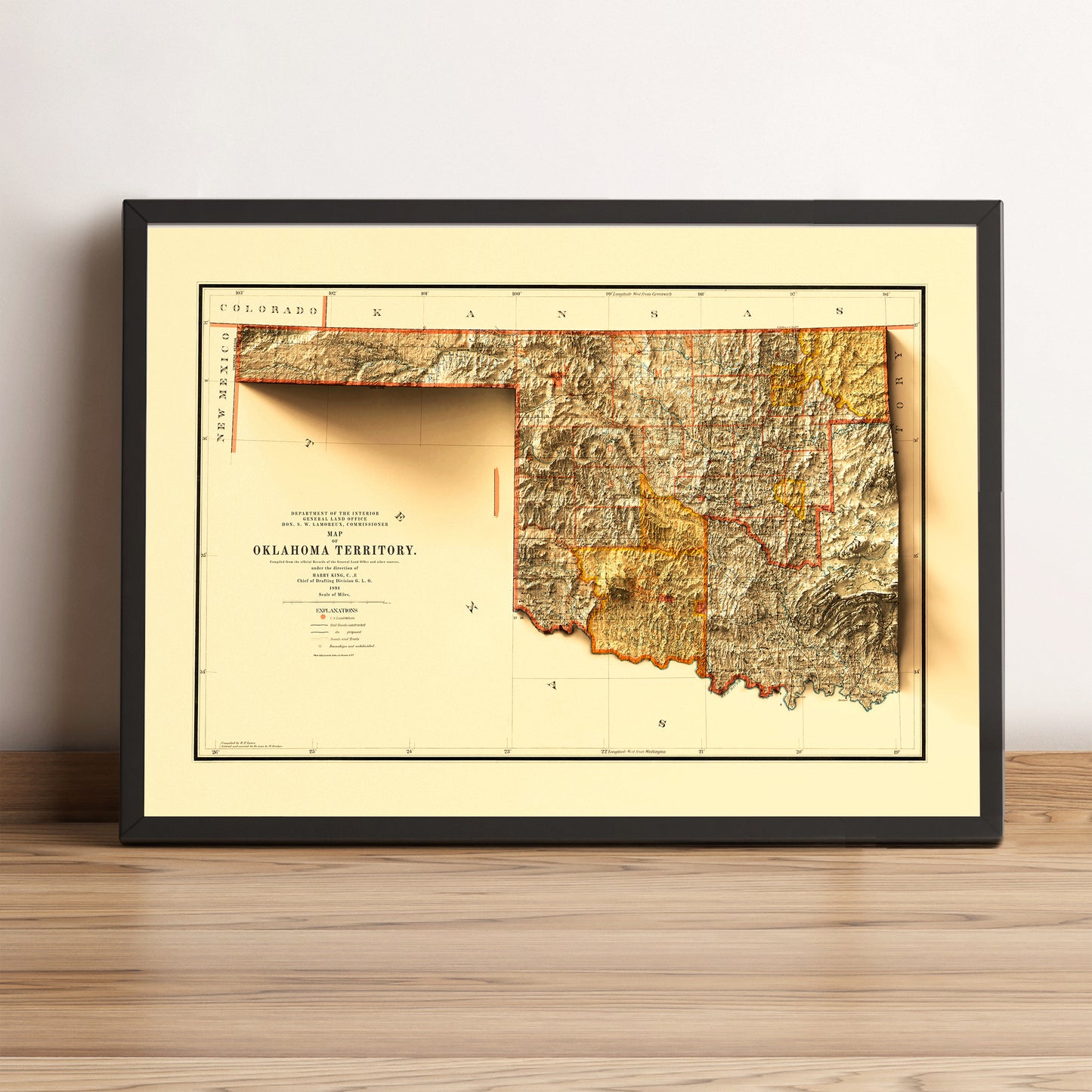 vintage relief map of Oklahoma