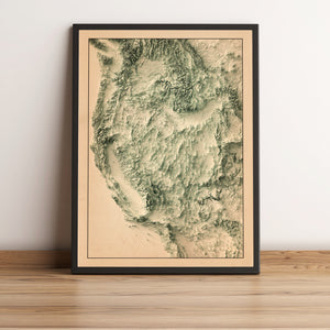 vintage shaded relief map of the western united states