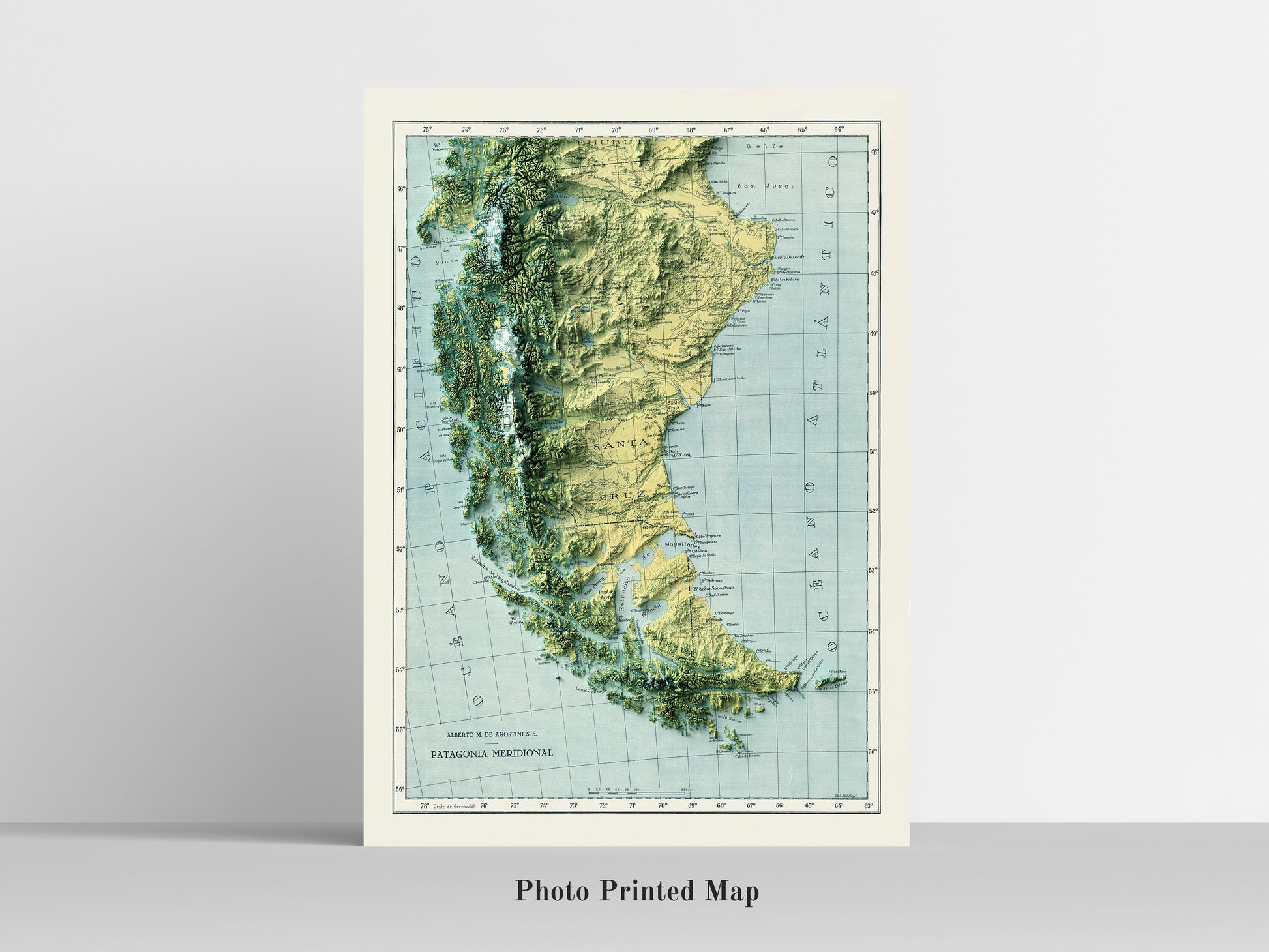 vintage shaded relief map of the Patagonia