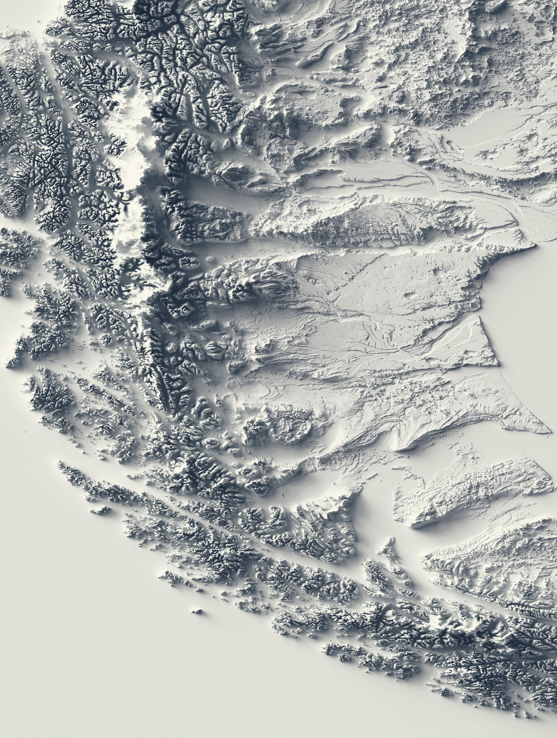 vintage shaded relief map of the Patagonia